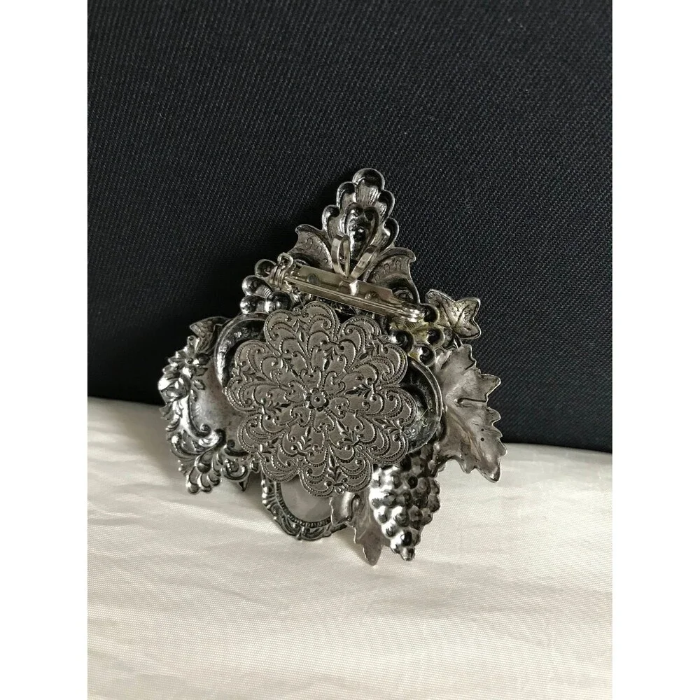 Vintage Silver tone 3D Rose Brooch Pendant